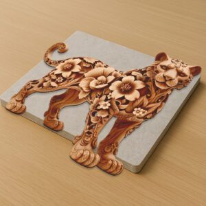 Panther 3D Illusion Laser Engraved Floral Animal Art,