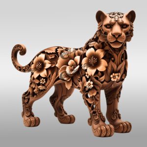 Panther 3D Illusion Laser Engraved Floral Animal Art,