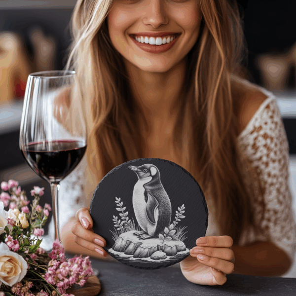 Penguin Slate Coaster PNG, Wildlife Home Decor, Laser