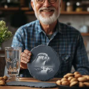 Playful Otter Wildlife Engraving File, Double Exposure PNG,