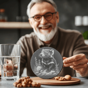 Possum Slate Coaster Art, Laser Engraved Wildlife PNG,