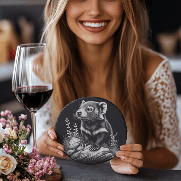 Possum Slate Coaster Art, Laser Engraved Wildlife PNG,