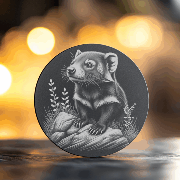 Possum Slate Coaster Art, Laser Engraved Wildlife PNG,