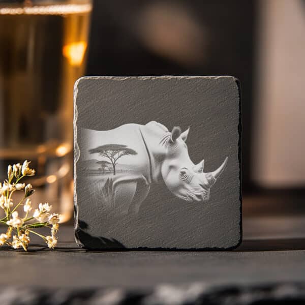 Rhino Double Exposure Laser Engraving File, Slate Coaster