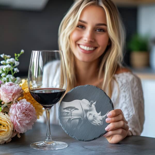 Rhino Double Exposure Laser Engraving File, Slate Coaster