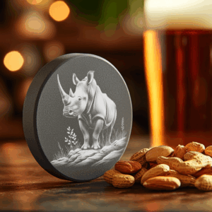 Rhino Rock Slate Coaster Design, Laser Engraving PNG,