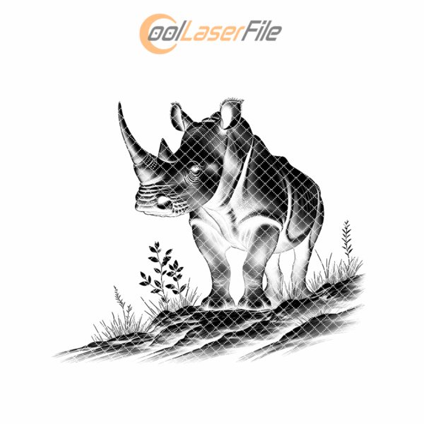 Rhino Rock Slate Coaster Design, Laser Engraving PNG,
