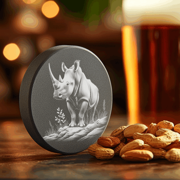 Rhino Rock Slate Coaster Design, Laser Engraving PNG,