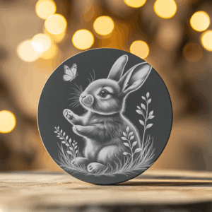 Rustic Rabbit and Butterfly Engraving PNG, Slate Coaster