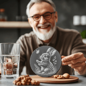 Rustic Rabbit and Butterfly Engraving PNG, Slate Coaster