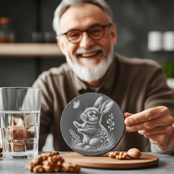 Rustic Rabbit and Butterfly Engraving PNG, Slate Coaster