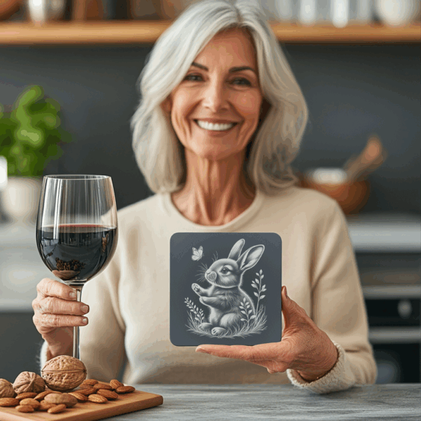 Rustic Rabbit and Butterfly Engraving PNG, Slate Coaster