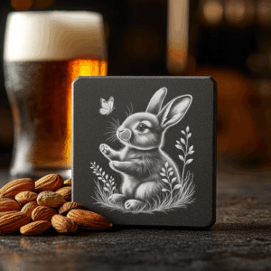Rustic Rabbit and Butterfly Engraving PNG, Slate Coaster