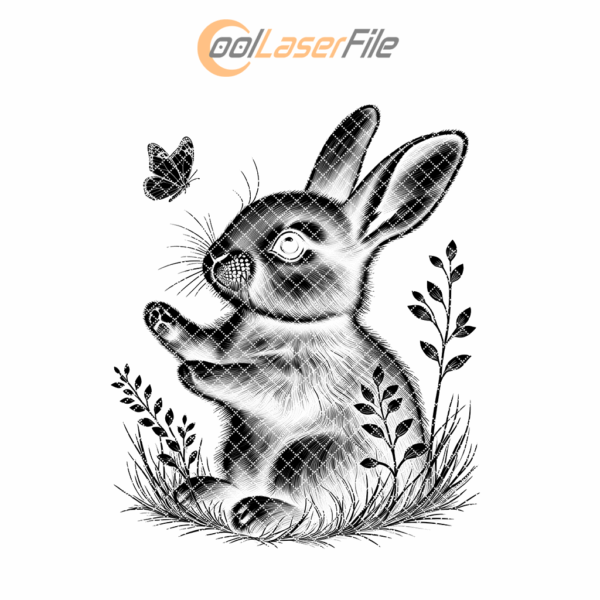 Rustic Rabbit and Butterfly Engraving PNG, Slate Coaster