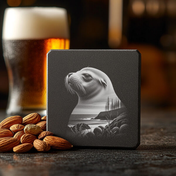 Sea Lion Art Slate Coaster Engraving Design, Wild