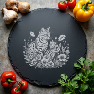 Slate Cheese Board Design, Serval Family in Poppies,