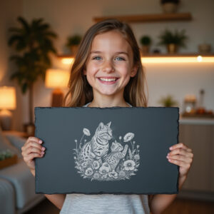 Slate Cheese Board Design, Serval Family in Poppies,