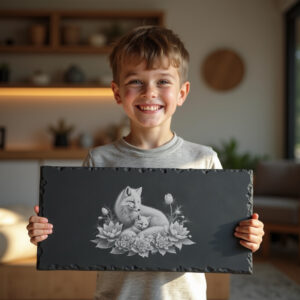 Slate Cheese Board Engraving, Arctic Fox Family Design,