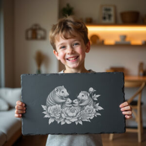 Slate Cheese Board Engraving File, Armadillo Family Peonies,
