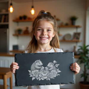 Slate Cheese Board Engraving File, Armadillo Family Peonies,