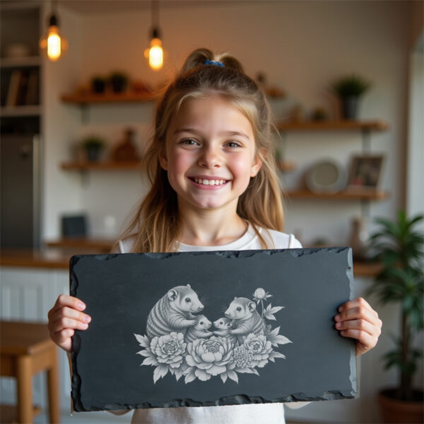 Slate Cheese Board Engraving File, Armadillo Family Peonies,