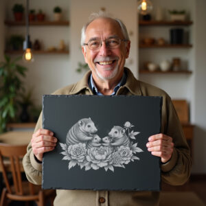 Slate Cheese Board Engraving File, Armadillo Family Peonies,
