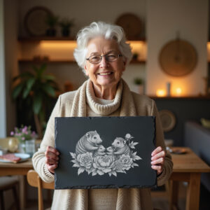 Slate Cheese Board Engraving File, Armadillo Family Peonies,