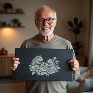 Slate Cheese Board Engraving File, Armadillo Family Peonies,