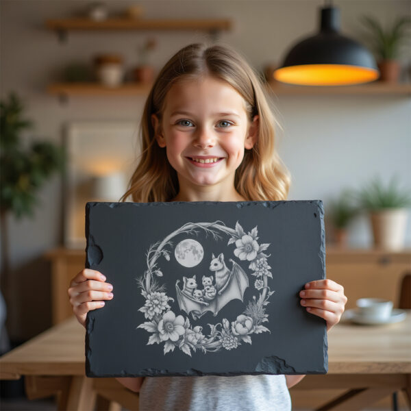 Slate Cheese Board Engraving File, Bat Family Moonflowers