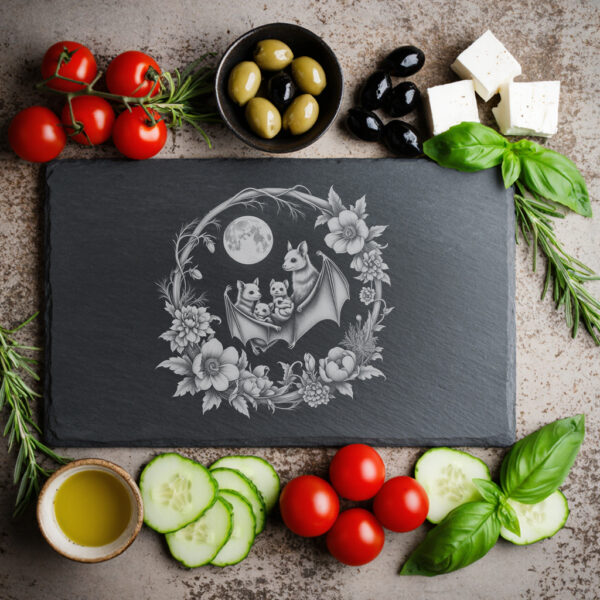 Slate Cheese Board Engraving File, Bat Family Moonflowers