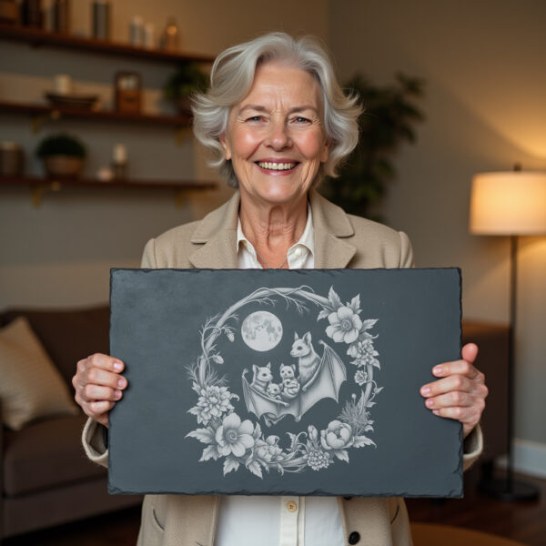 Slate Cheese Board Engraving File, Bat Family Moonflowers