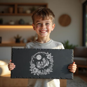 Slate Cheese Board Engraving File, Bat Family Moonflowers