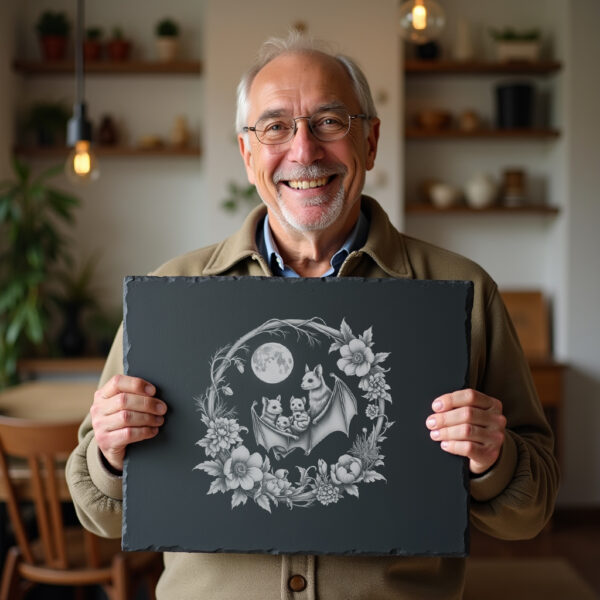 Slate Cheese Board Engraving File, Bat Family Moonflowers