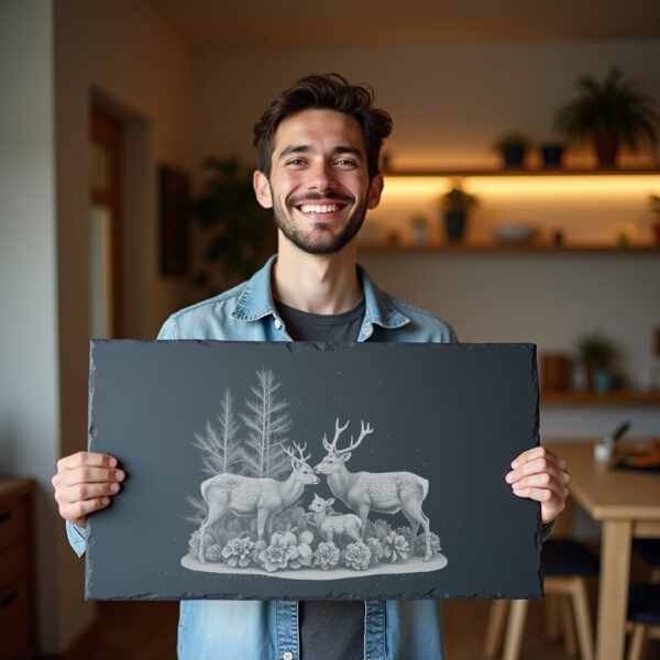 Slate Cheese Board Engraving File, Deer Family Design,