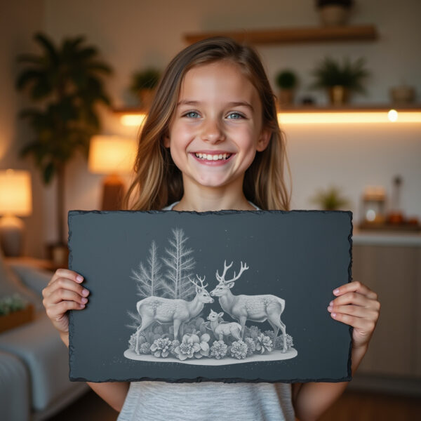 Slate Cheese Board Engraving File, Deer Family Design,