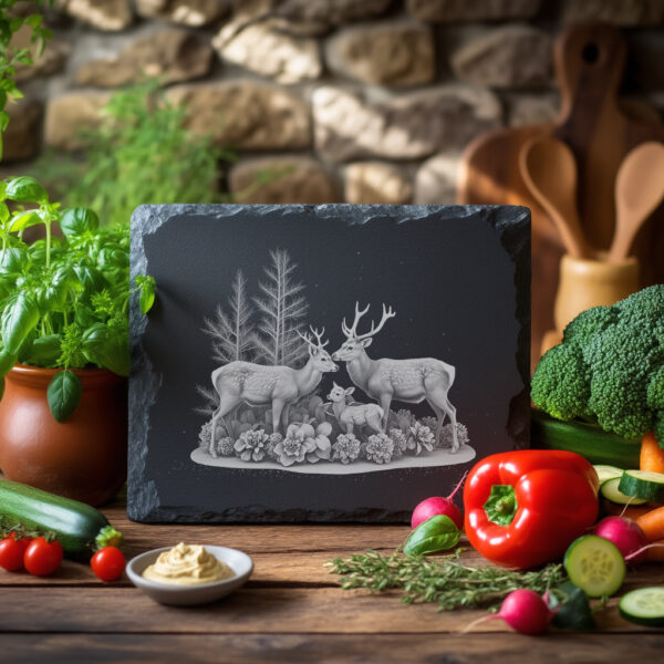 Slate Cheese Board Engraving File, Deer Family Design,