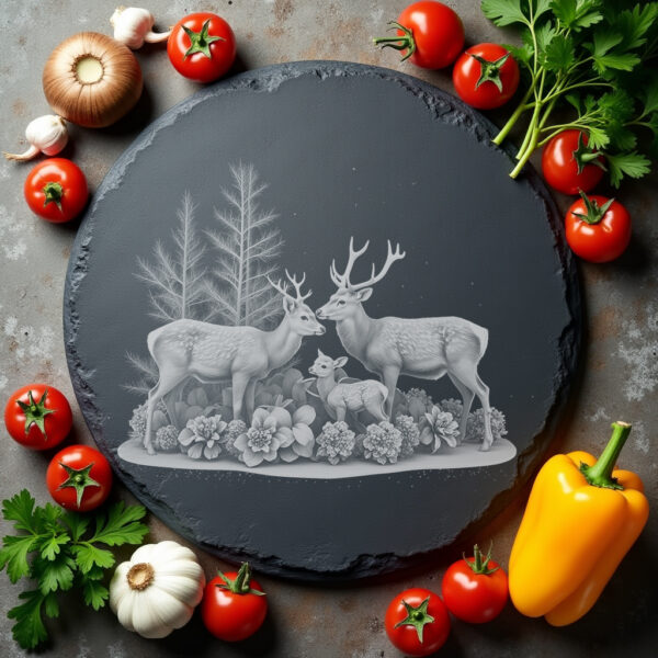 Slate Cheese Board Engraving File, Deer Family Design,