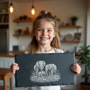 Slate Cheese Board Engraving File, Elephant Family Wildflower