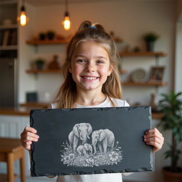 Slate Cheese Board Engraving File, Elephant Family Wildflower