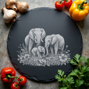 Slate Cheese Board Engraving File, Elephant Family Wildflower