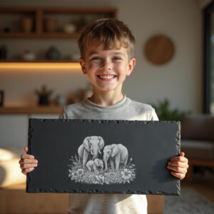 Slate Cheese Board Engraving File, Elephant Family Wildflower