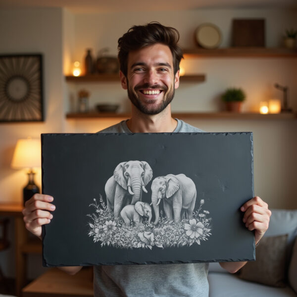 Slate Cheese Board Engraving File, Elephant Family Wildflower