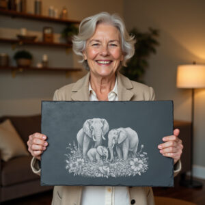 Slate Cheese Board Engraving File, Elephant Family Wildflower