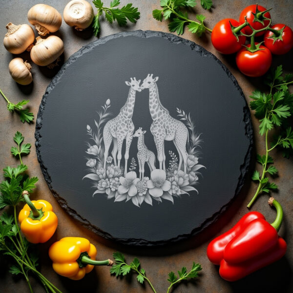 Slate Cheese Board Engraving File, Giraffe Family Protea