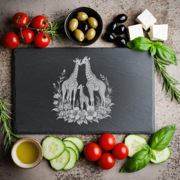 Slate Cheese Board Engraving File, Giraffe Family Protea