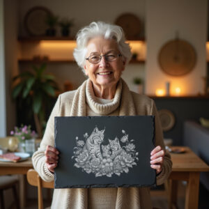 Slate Cheese Board Engraving File, Lynx Family Anemone