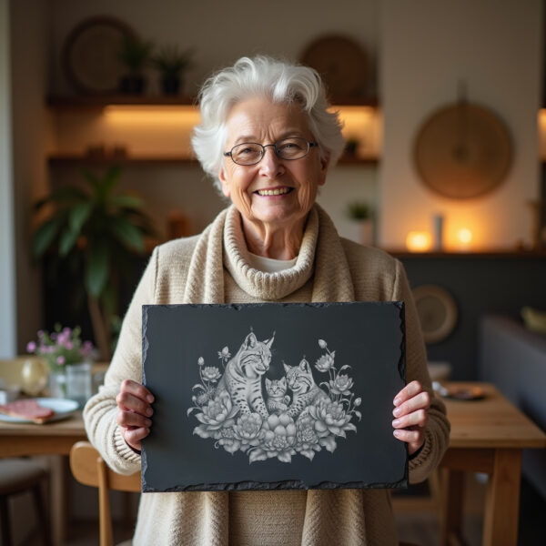 Slate Cheese Board Engraving File, Lynx Family Anemone