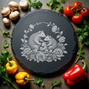 Slate Cheese Board Engraving File, Pangolin Family Camellia