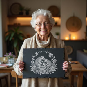 Slate Cheese Board Engraving File, Pangolin Family Camellia
