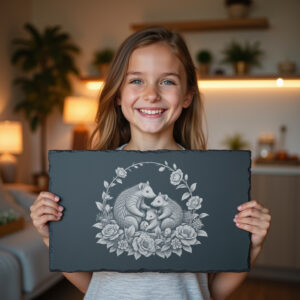 Slate Cheese Board Engraving File, Pangolin Family Camellia